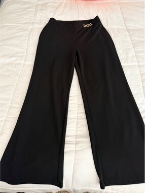 Donna Moore Black Wide-Leg Dress Pants with Gold Accent Buck